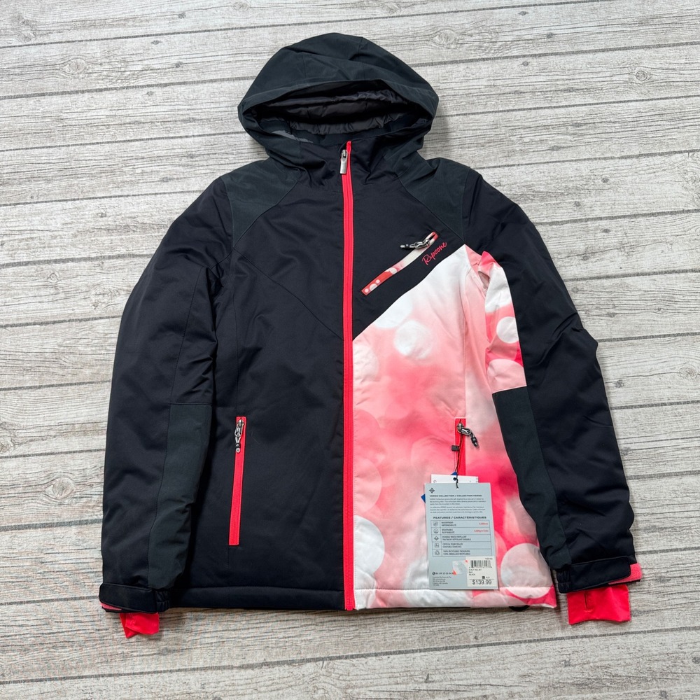NEW Ripzone Ski Jacket Youth Girls XL Black Verso 8k Waterproof Insulated Hooded